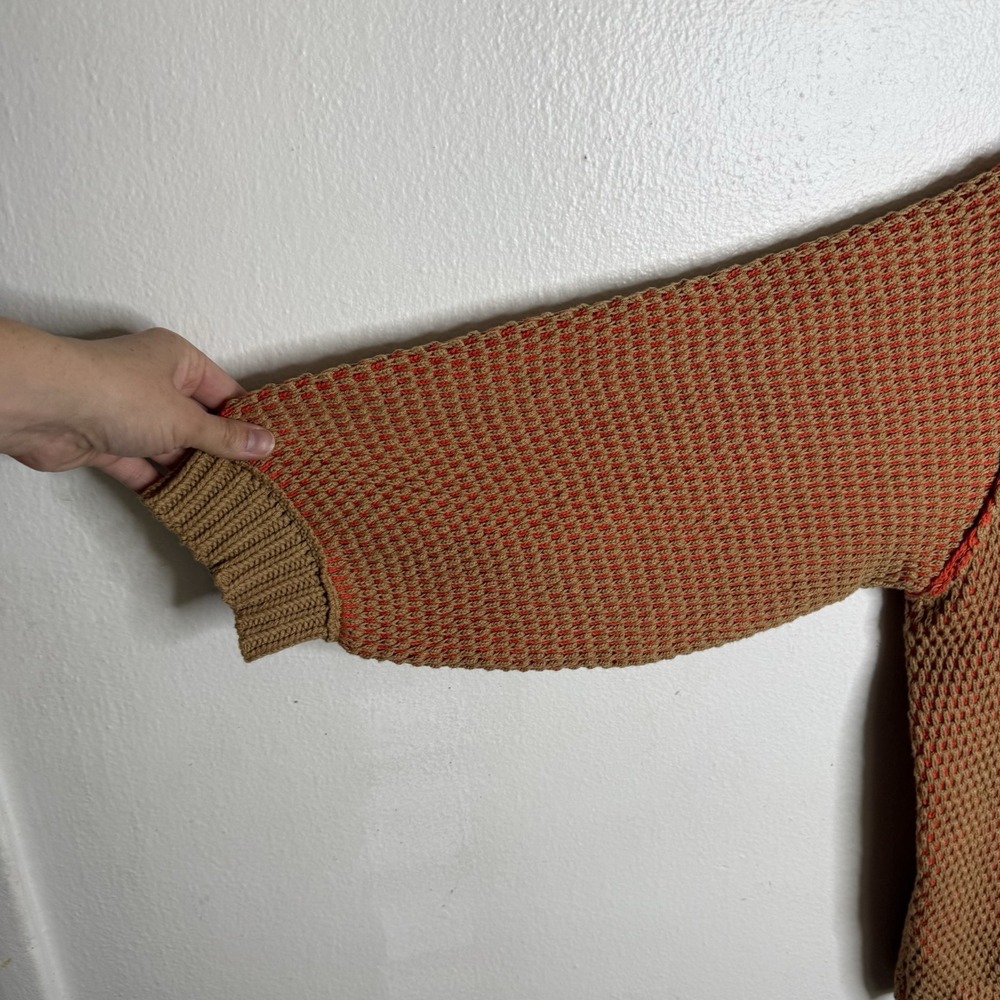 So Me Oversized V-neck Two Toned Textured Sweater Orange Boho Fall Women's Large - Picture 3 of 11